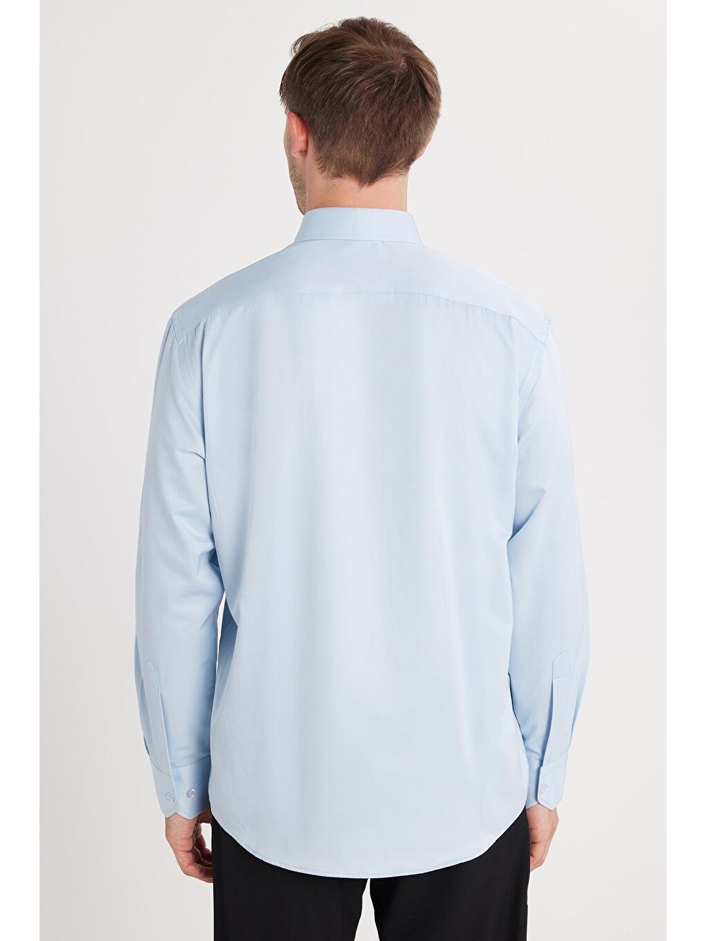 Erkek Regular Fit Klasik Kesim Pamuklu Düz Mavi Gömlek-4