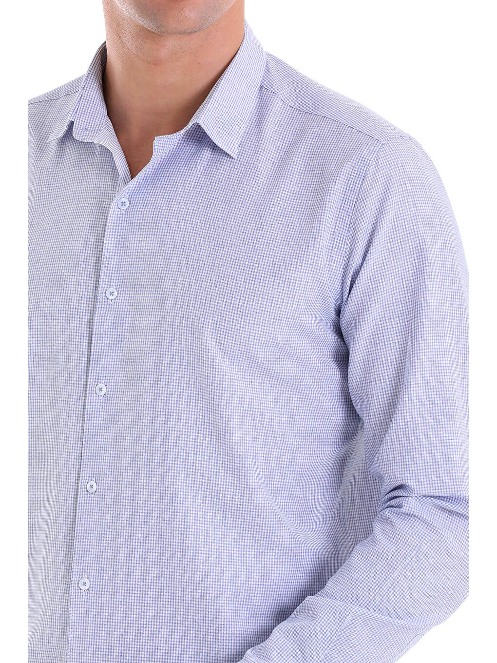Lacivert Comfort Fit Kareli Pamuklu Slim Yaka Uzun Kollu Casual Gömlek-4