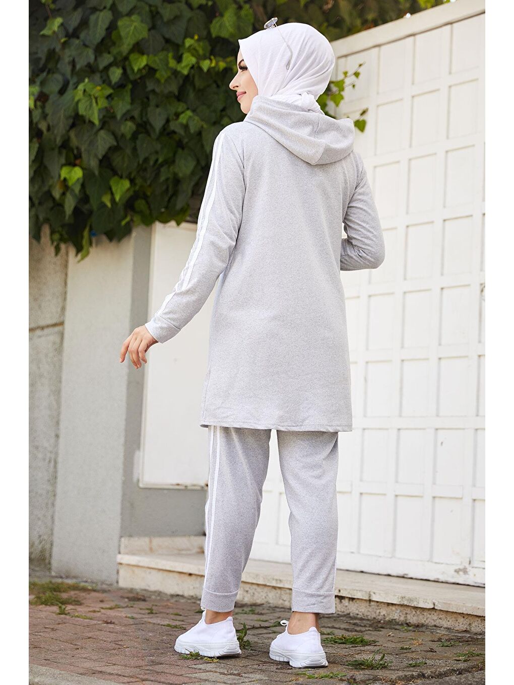 Kapüşonlu Yaka Kadın Gri Tunık Pantolon - 4126-6