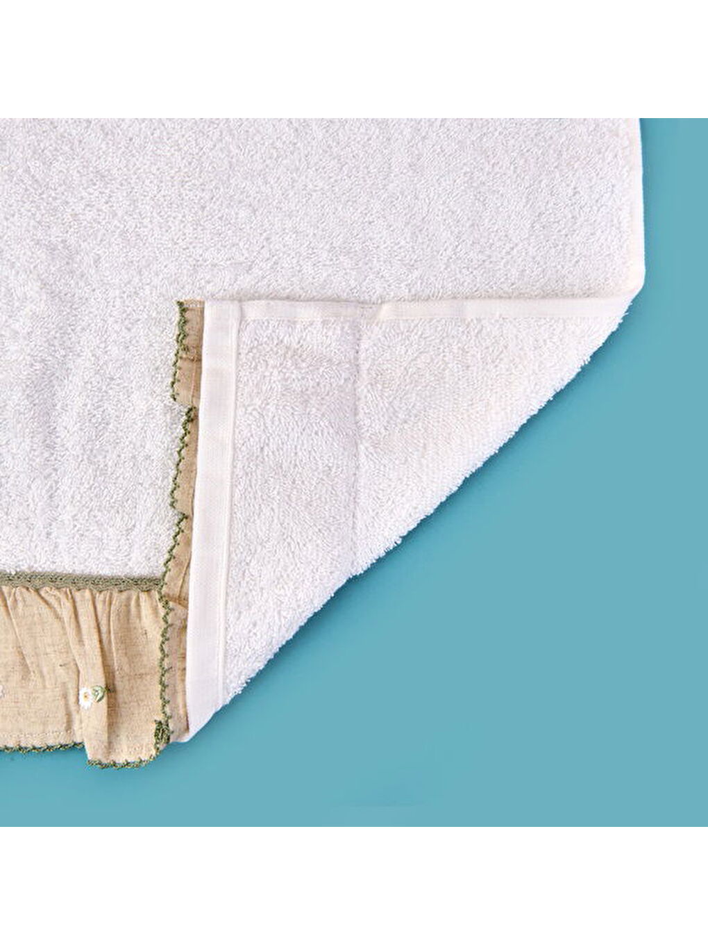 Soft Green Culture Twin Papatya Desenli Yüz Havlusu - Ekru - 50x90 cm-3