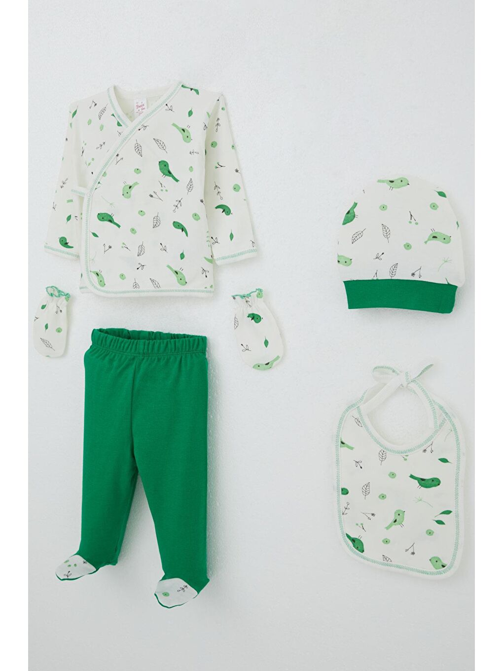 Kız Bebek Hastane Çıkışı 5 Li Bahar Temalı Sevimli Minik Serçe Desenli Ekru (0-3 Ay)-1