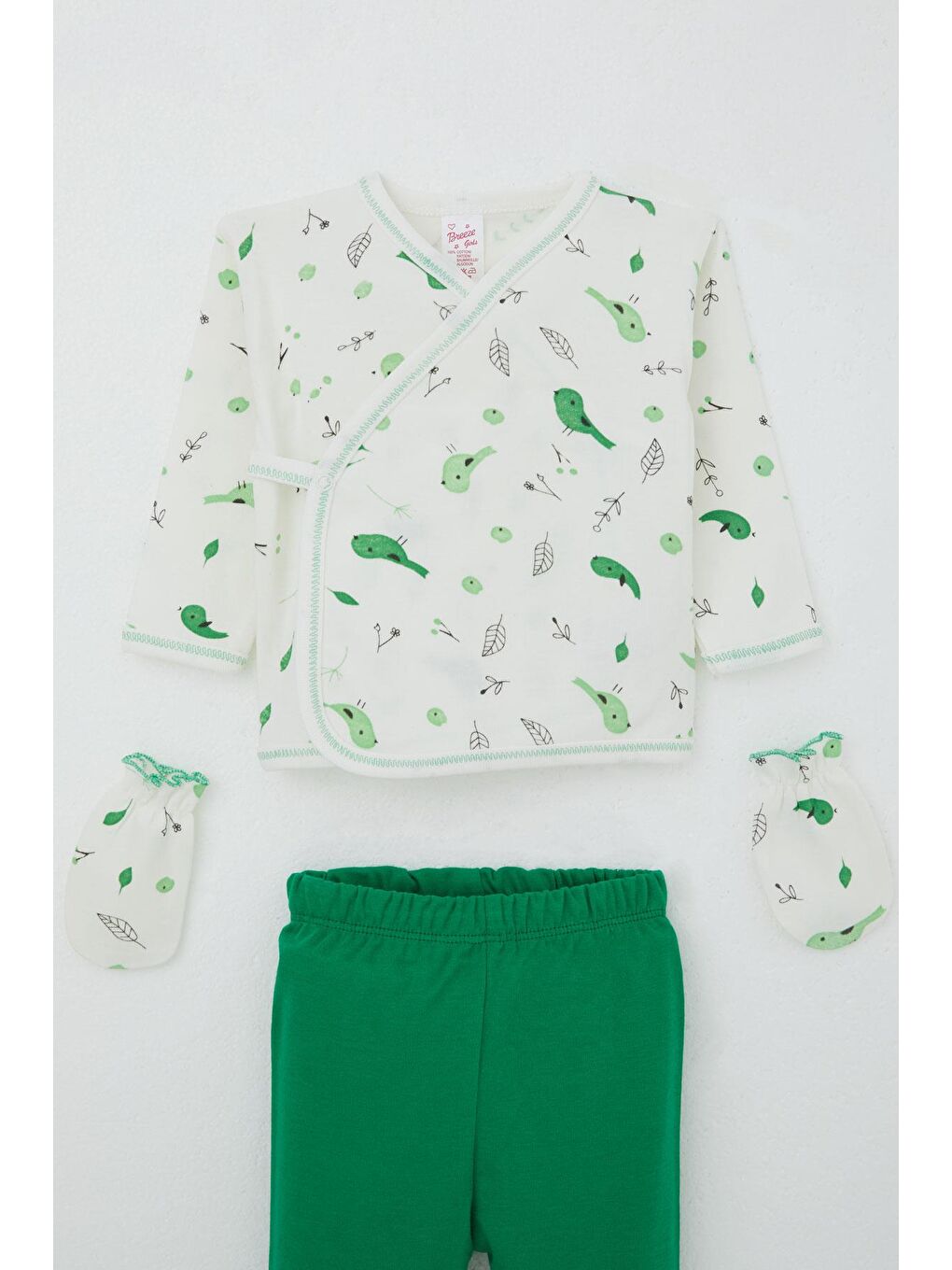 Kız Bebek Hastane Çıkışı 5 Li Bahar Temalı Sevimli Minik Serçe Desenli Ekru (0-3 Ay)-2