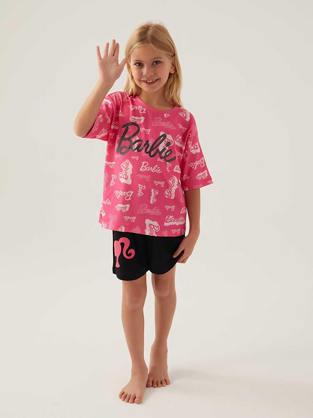 Barbie Kız Çocuk Şortlu Takım 9-14 Yaş Açık Fuşya