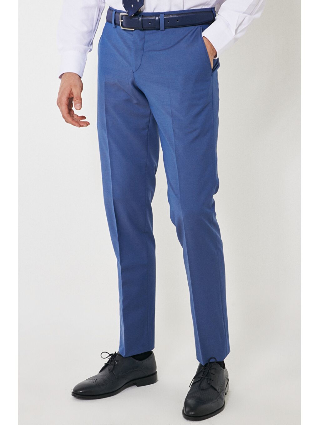 Erkek Mavi Slim Fit Mono Yaka Desenli Mavi Klasik Takım Elbise-3