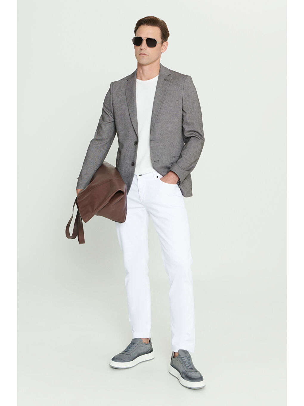 Erkek Kahverengi Slim Fit Dar Kesim Mono Yaka Desenli Ceket-1