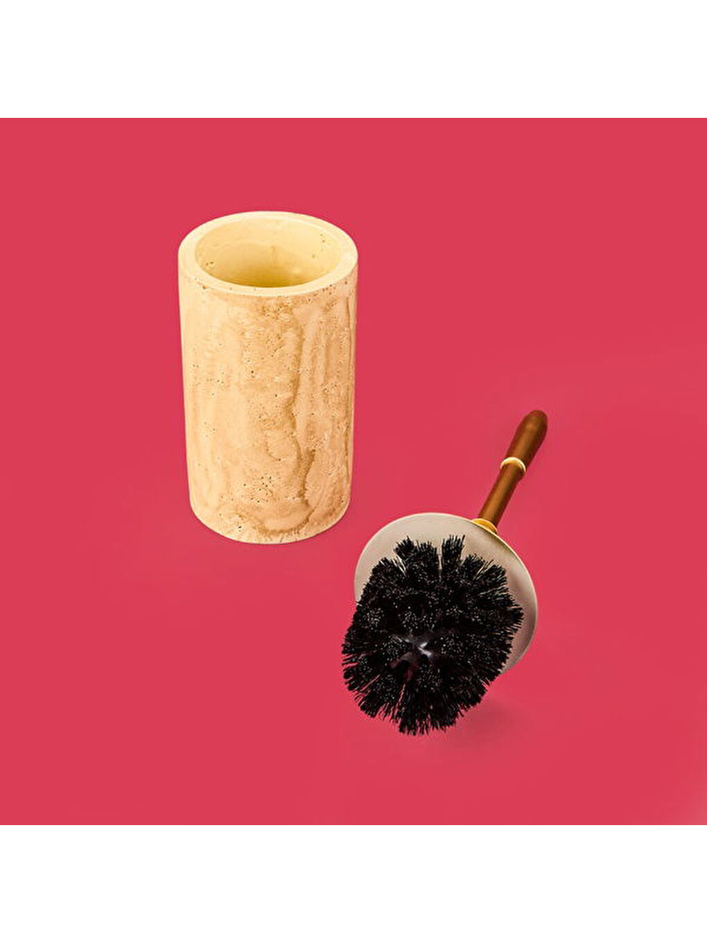 Bath Traverten Görünümlü Tuvalet Fırçası - Bej-2