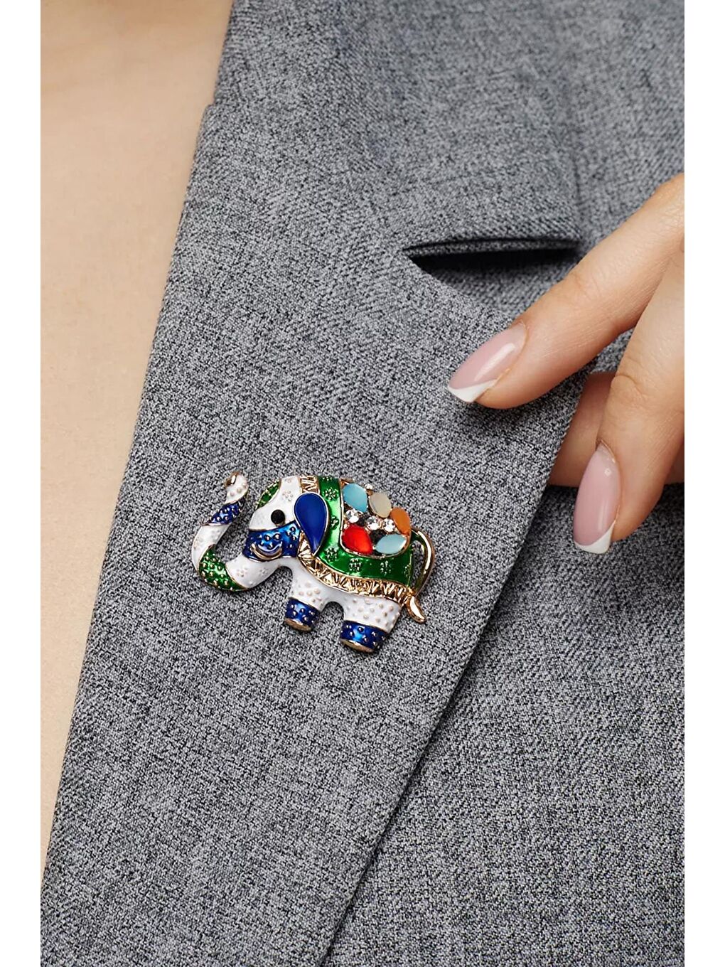 Sarı Mineli ve Taşlı Küçük Fil Broş Yaka İğnesi-5