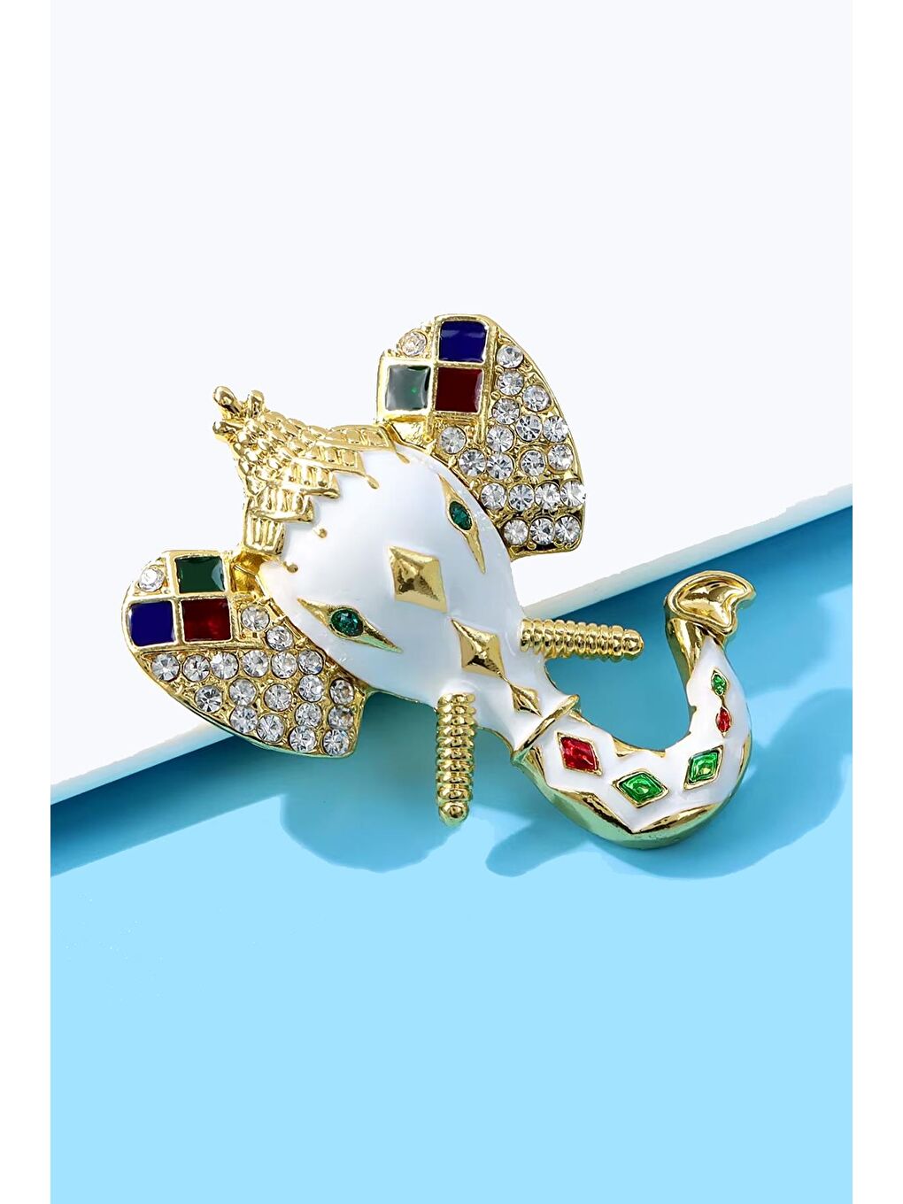 Sarı Mineli ve Taşlı Büyük Fil Broş Yaka İğnesi-1
