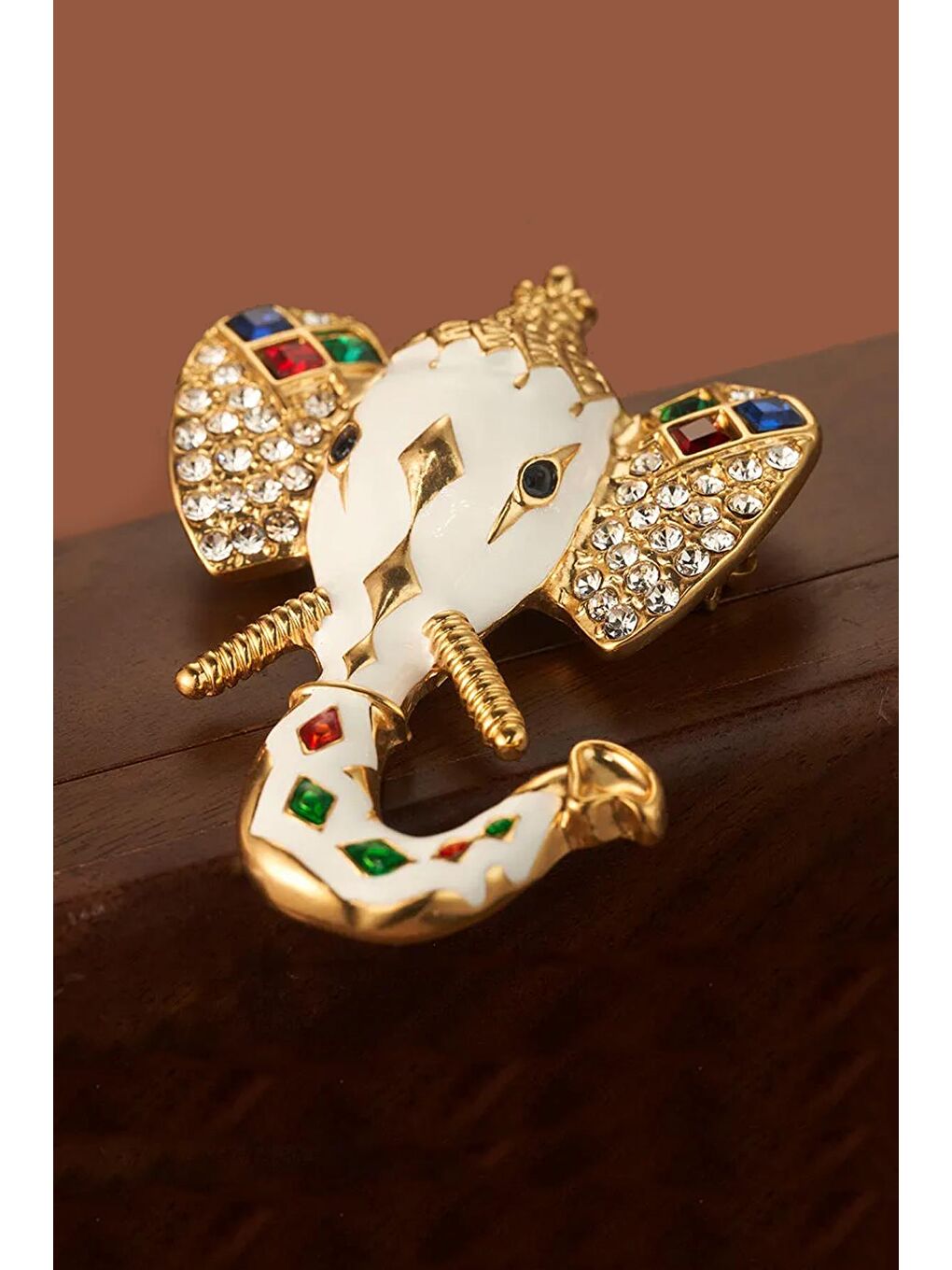 Sarı Mineli ve Taşlı Büyük Fil Broş Yaka İğnesi-2