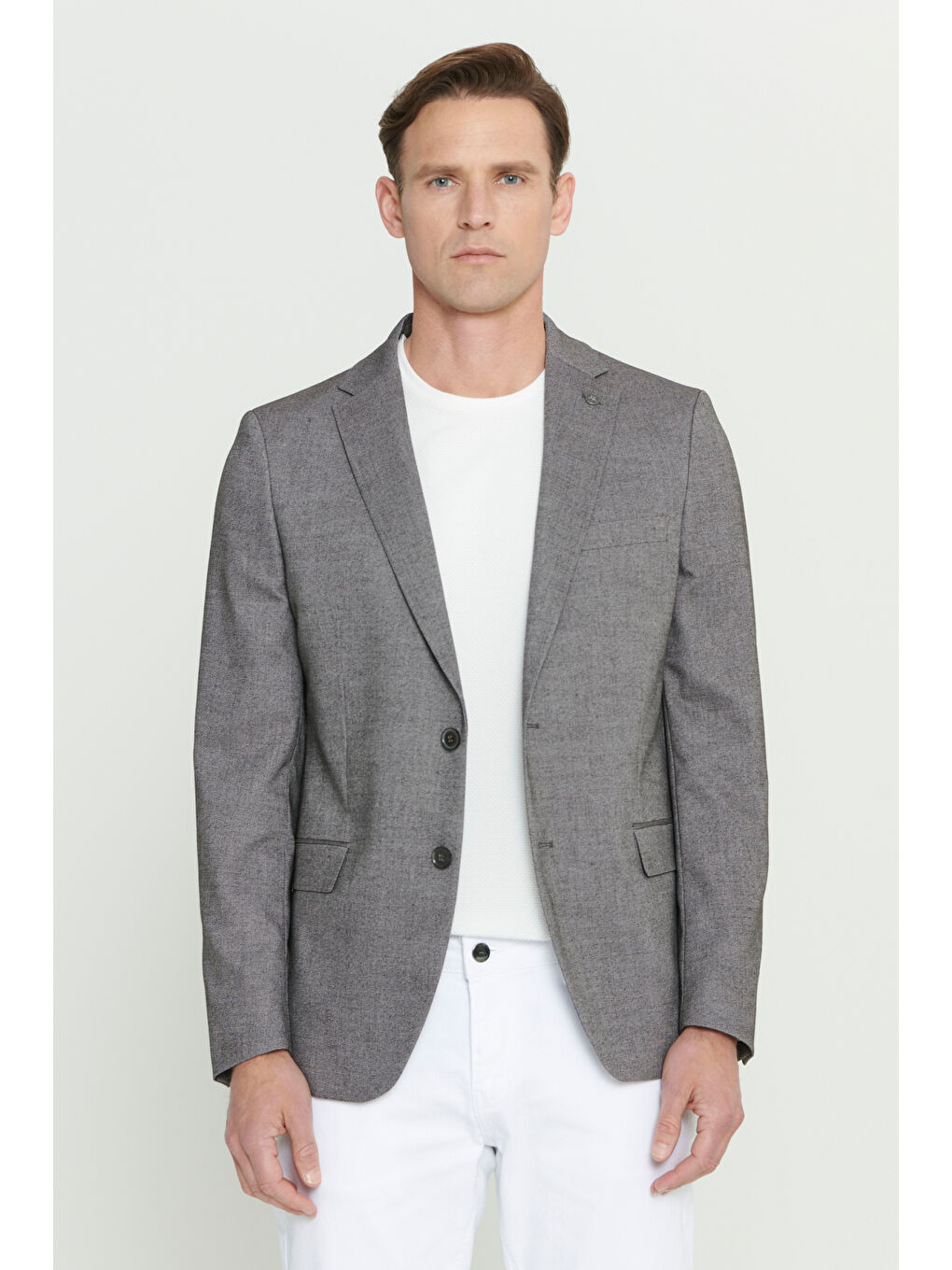 Erkek Kahverengi Slim Fit Dar Kesim Mono Yaka Desenli Ceket-2