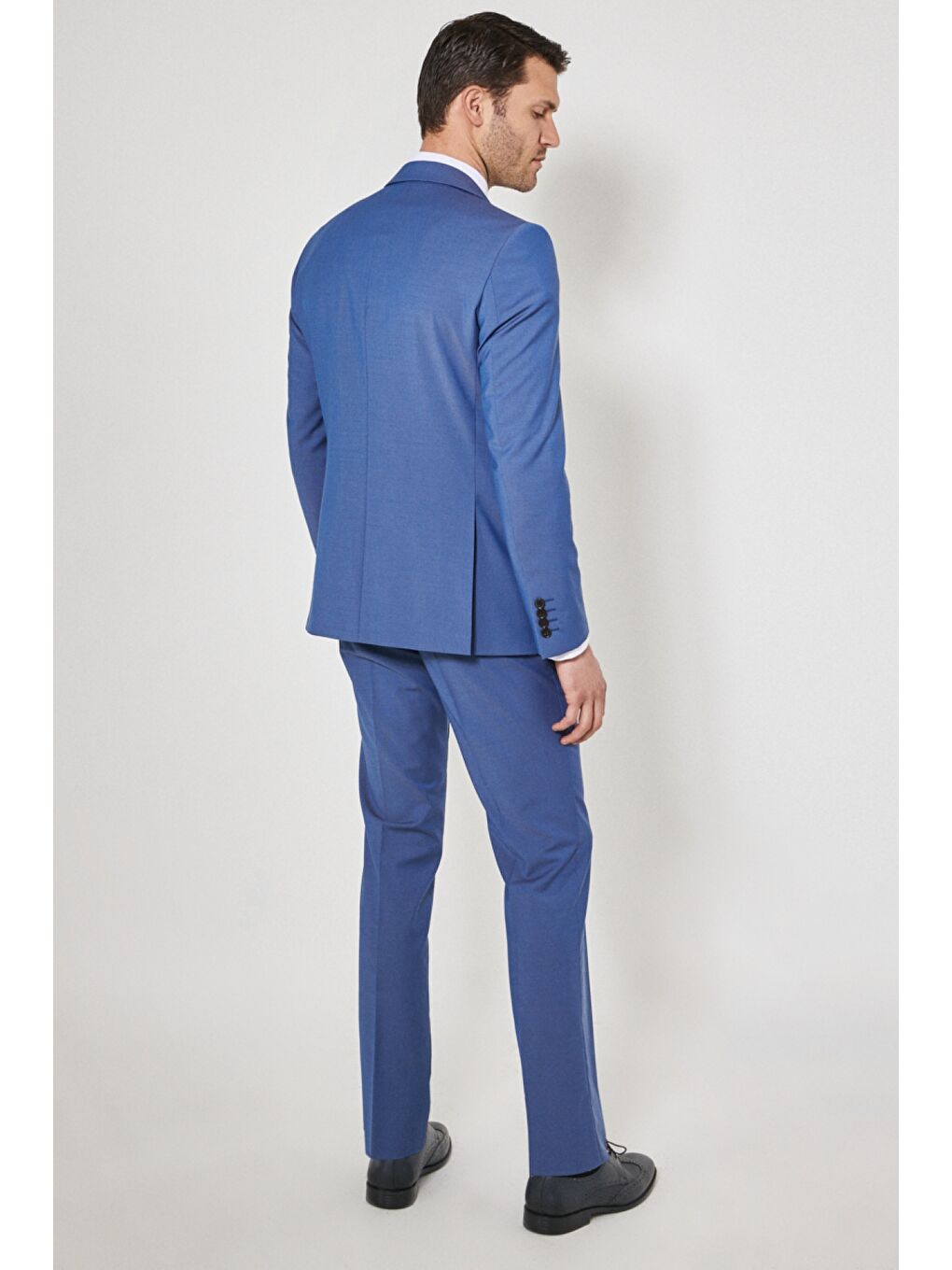 Erkek Mavi Slim Fit Mono Yaka Desenli Mavi Klasik Takım Elbise-5