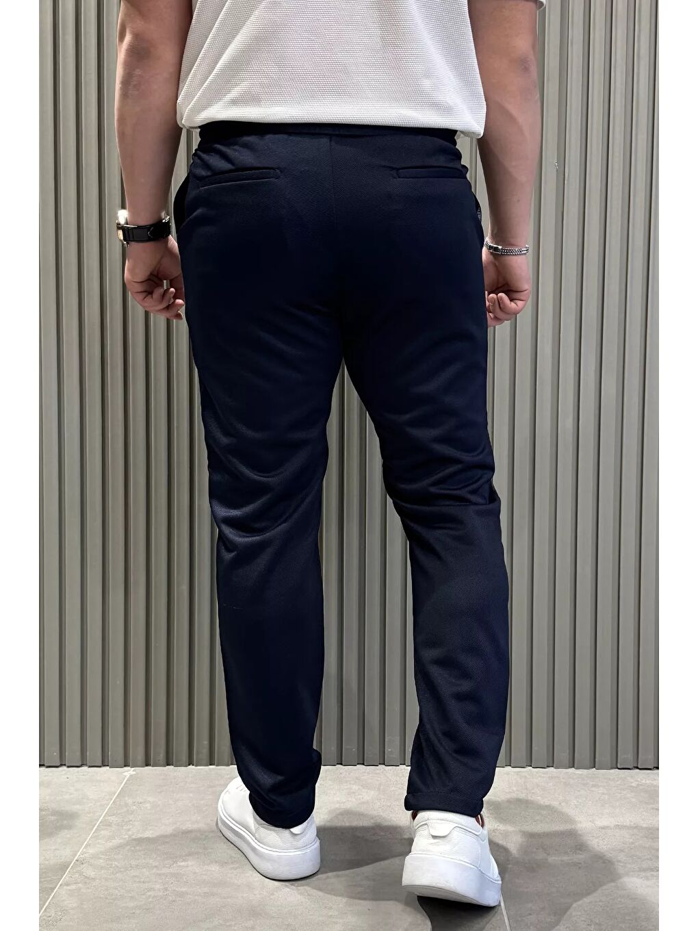 Lacivert Bel Bağcıklı Düz Paça Erkek Jogger Pantolon-2