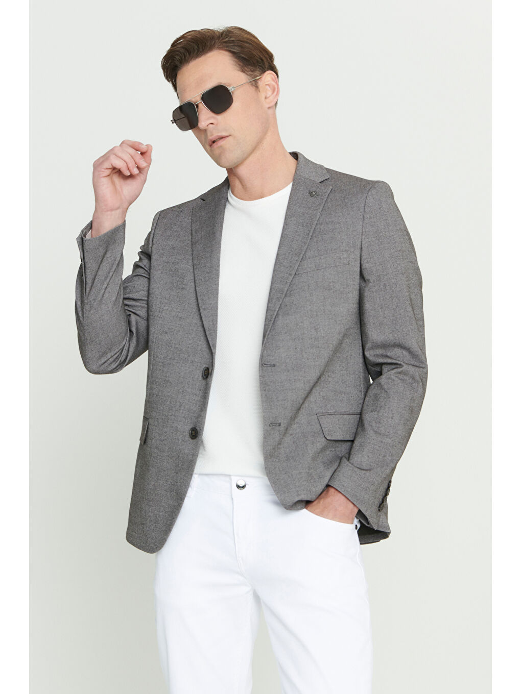 Erkek Kahverengi Slim Fit Dar Kesim Mono Yaka Desenli Ceket-3