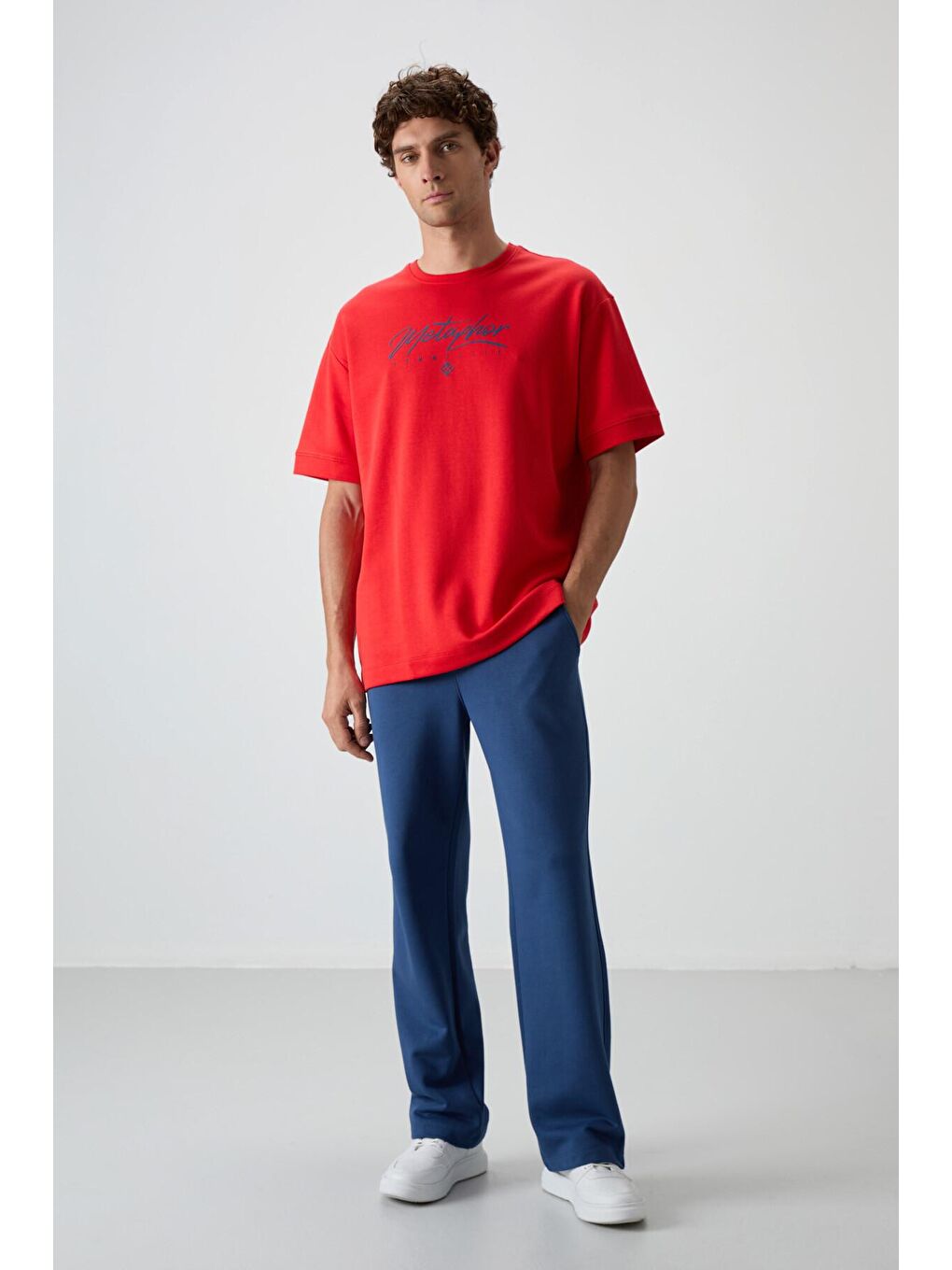 TOMMYLIFE Kırmızı Pamuklu Kalın Yumuşak Dokulu Oversize Fit Baskılı Erkek T-Shirt - 2