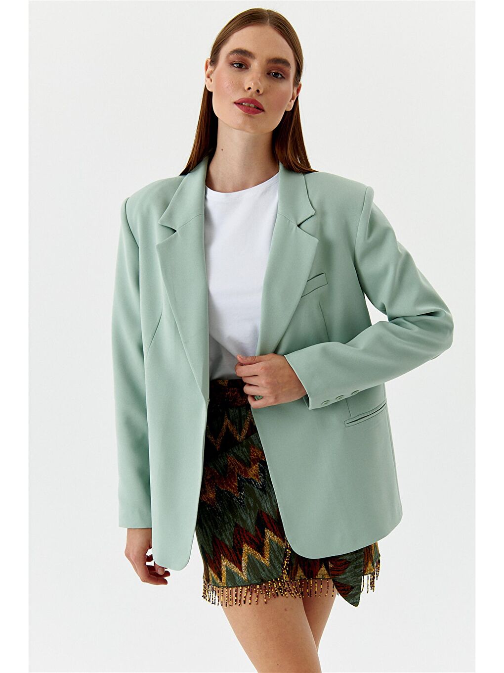 Tek Düğmeli Blazer Mint Yeşil Kadın Ceket