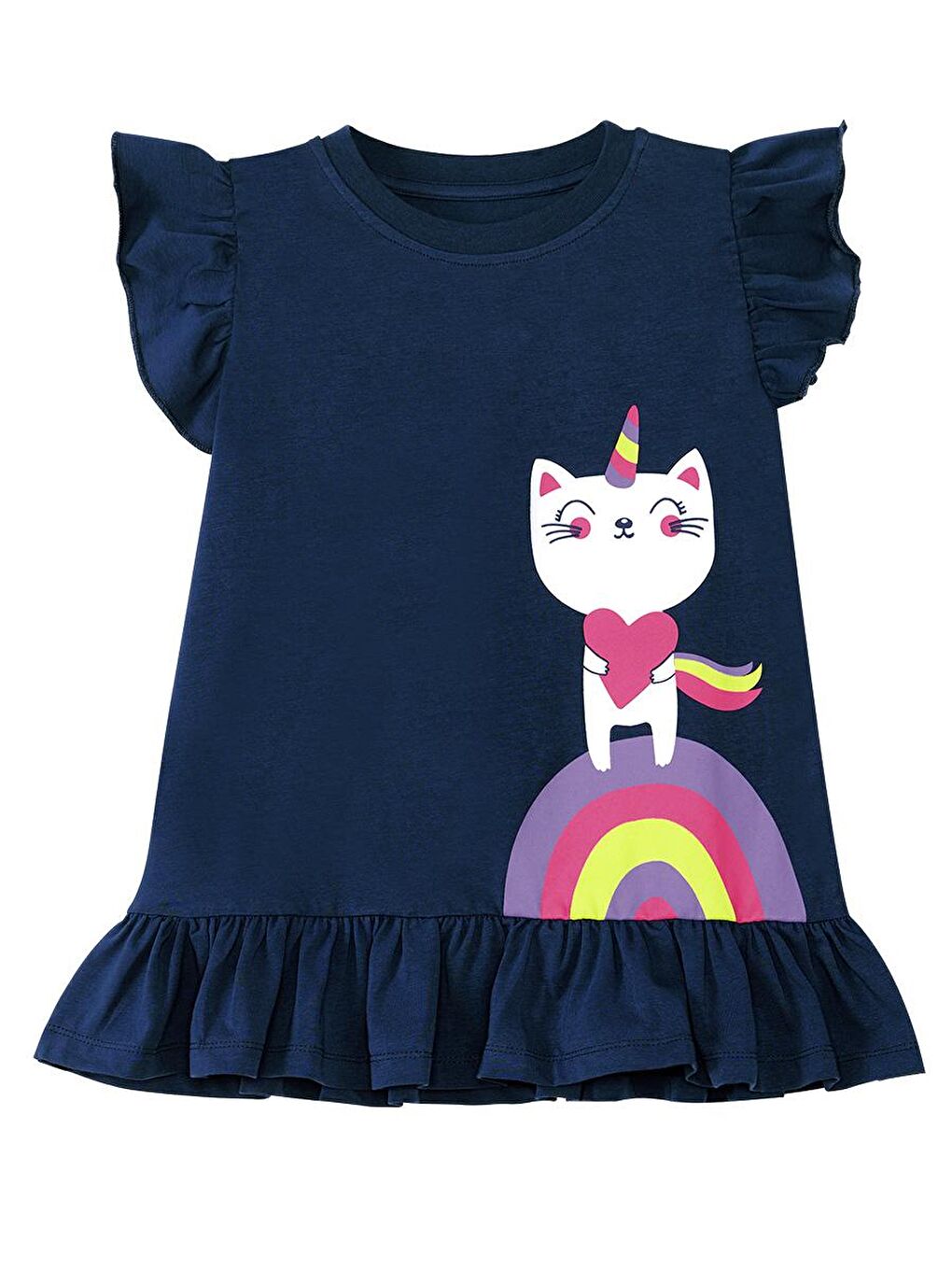 Denokids Karışık Unicorn Kedi Kız Çocuk T-shirt Tayt Takım - 4