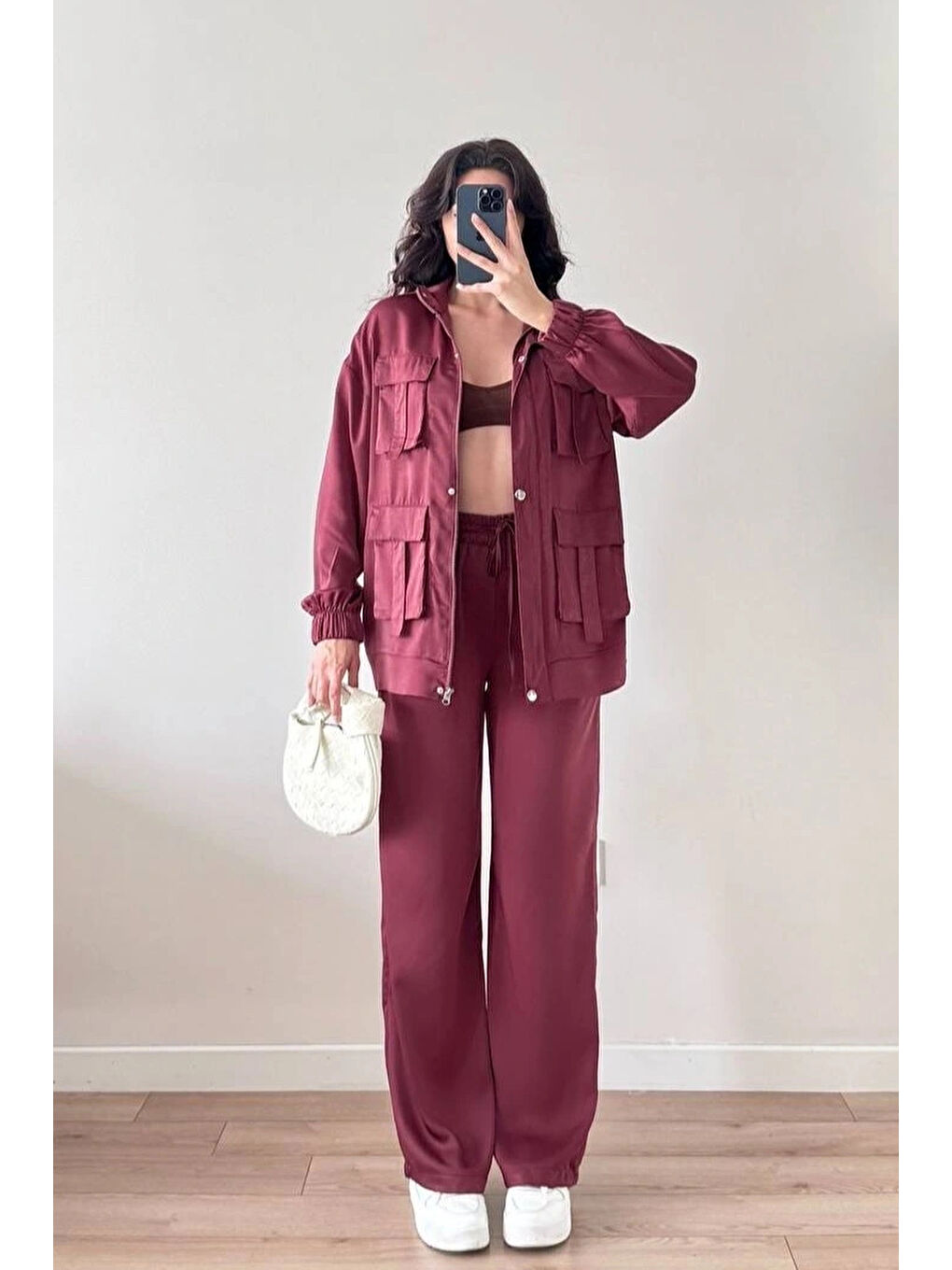 Kadın Bordo Ceket Pantolon Takım 1041-2708-2