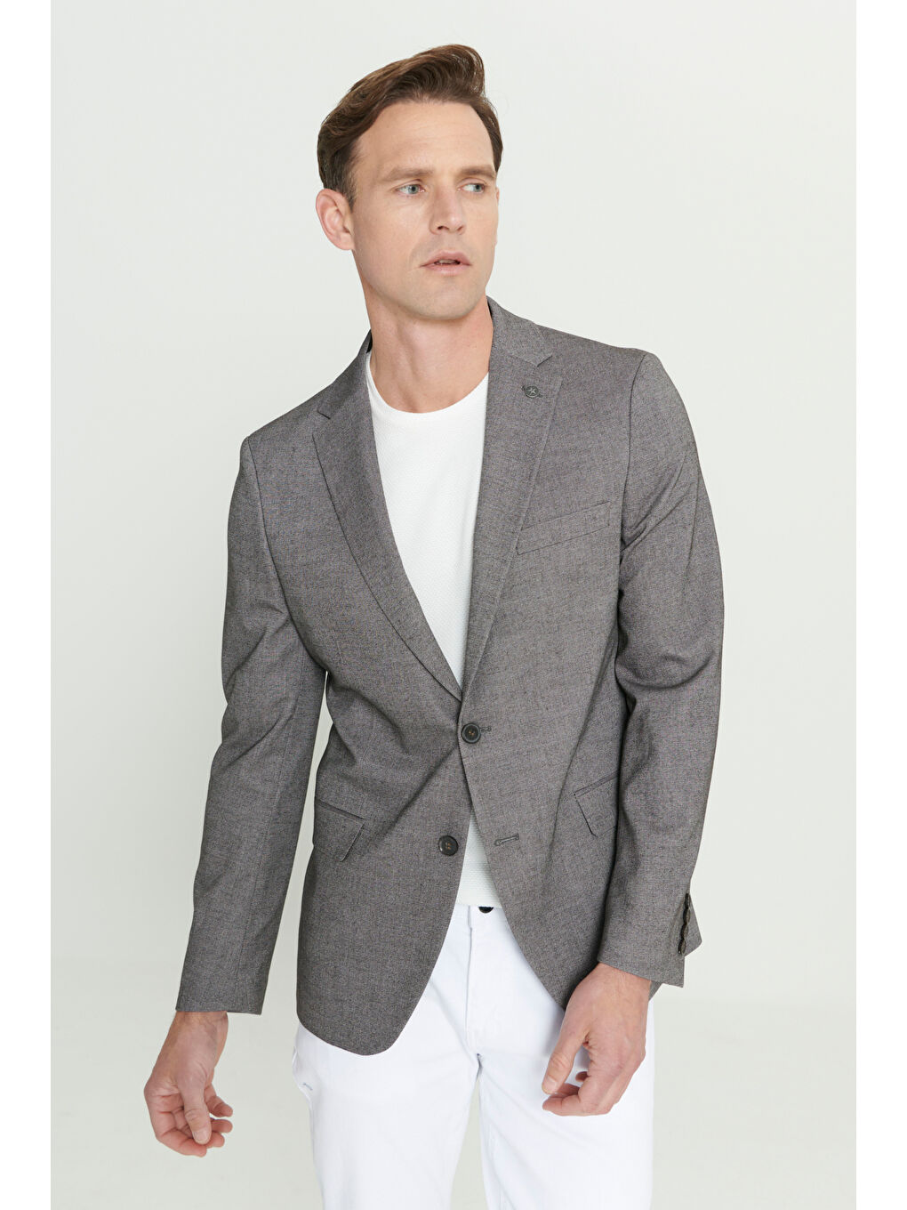 Erkek Kahverengi Slim Fit Dar Kesim Mono Yaka Desenli Ceket-4