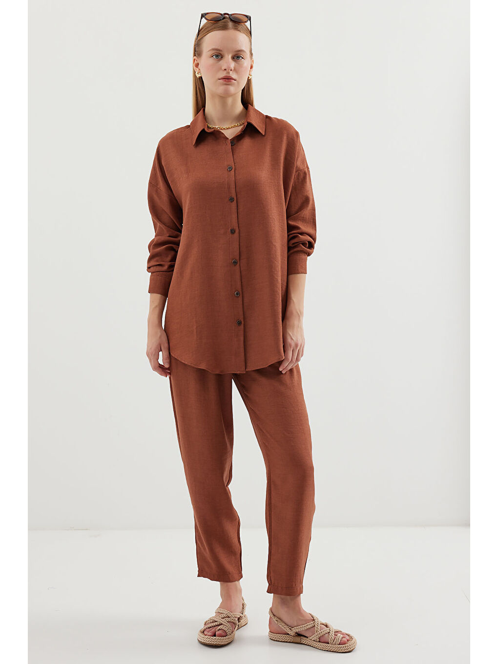 Bej 6622 Keten İkili Takım - Sütlü Kahve-3