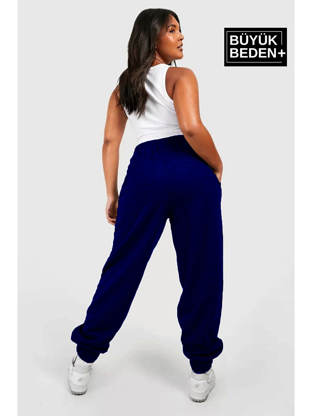 Lacivert Kadın Büyük Beden Paça Lastikli Brooklyn Baskılı İnce Eşofman Altı SPR25EAK53-1