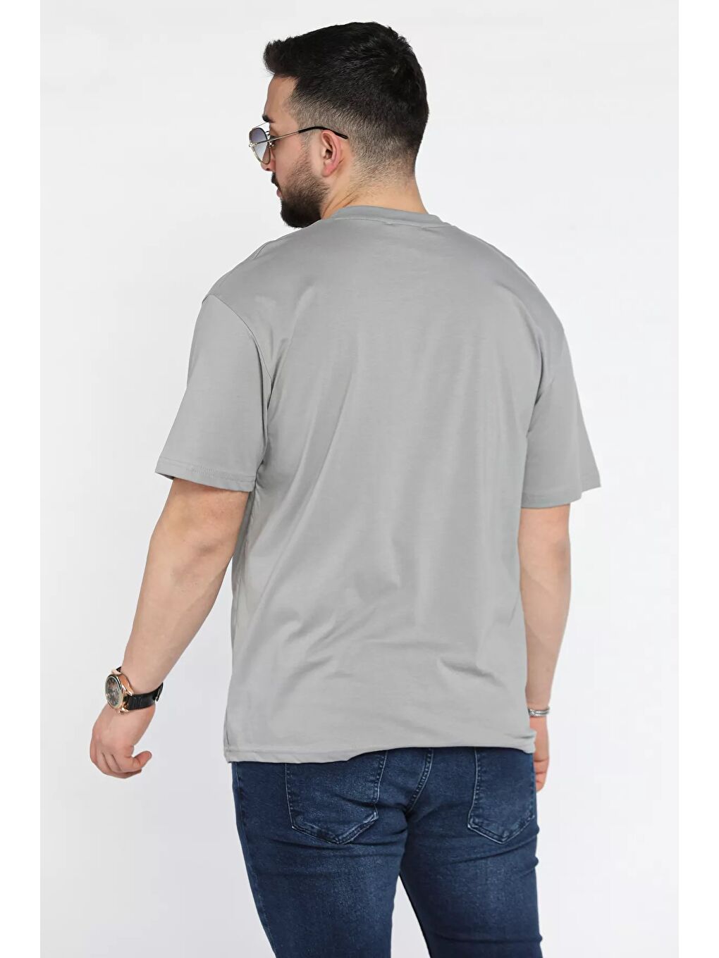 Gri Erkek Silikon Yazı Baskılı Bisiklet Yaka Tişört-2