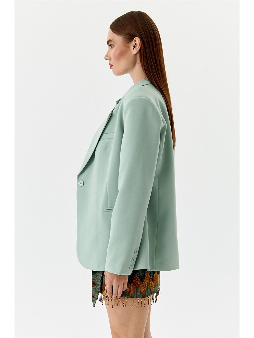 Tek Düğmeli Blazer Mint Yeşil Kadın Ceket-3