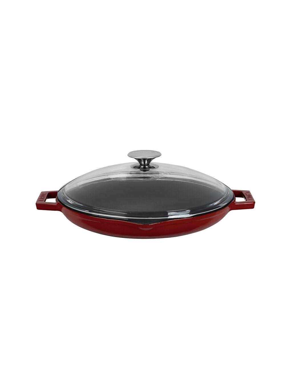 Bordo Yuvarlak Kızartma Tavası Cam Kapaklı Döküm Demir Yekpare Çift Kulplu Çap(Ø)30cm.