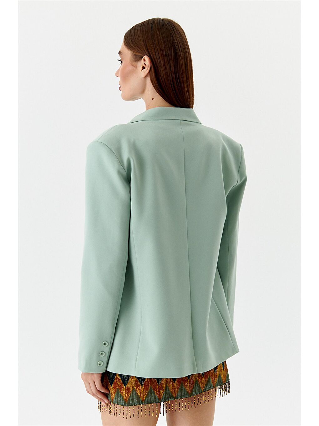 Tek Düğmeli Blazer Mint Yeşil Kadın Ceket-5