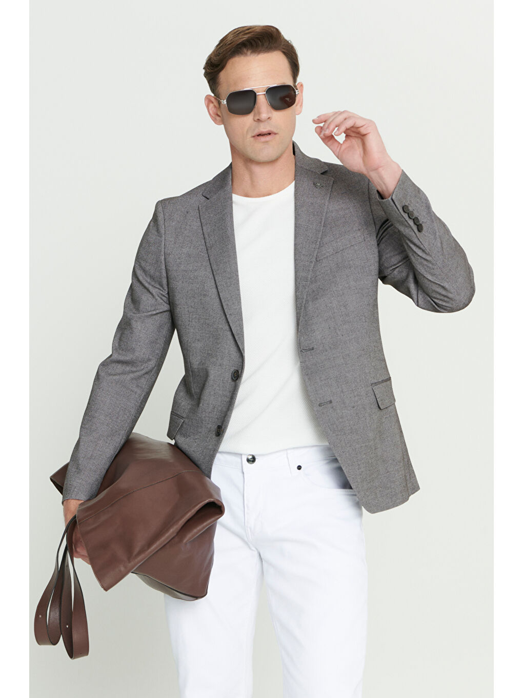 Erkek Kahverengi Slim Fit Dar Kesim Mono Yaka Desenli Ceket-6