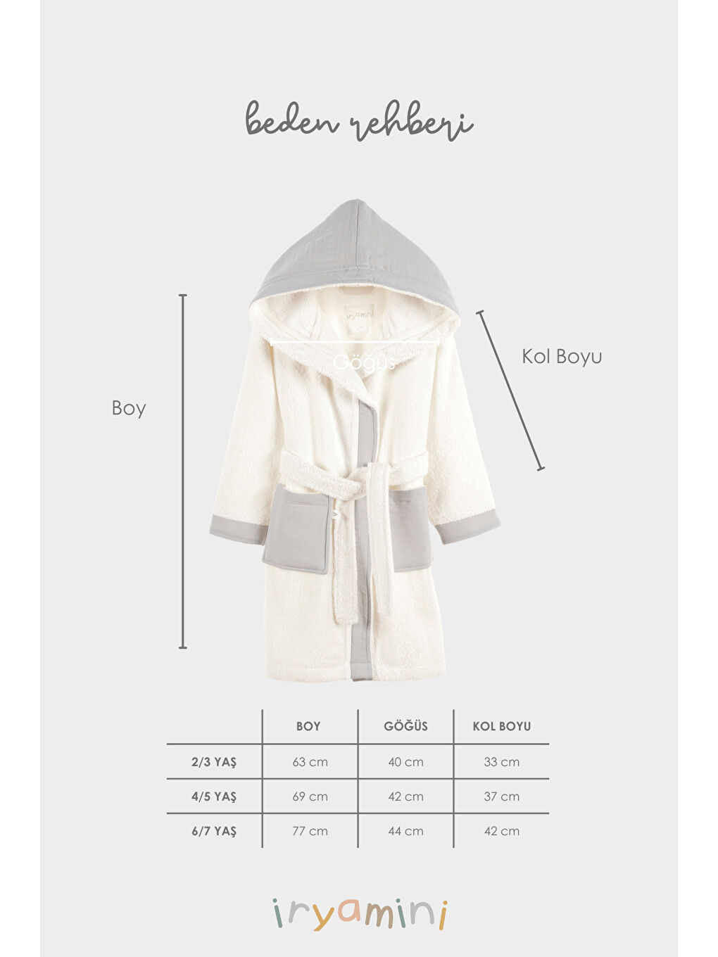 Joy of Colors Organik Pamuk Müslin Detaylı Çocuk Bornoz Gri-1