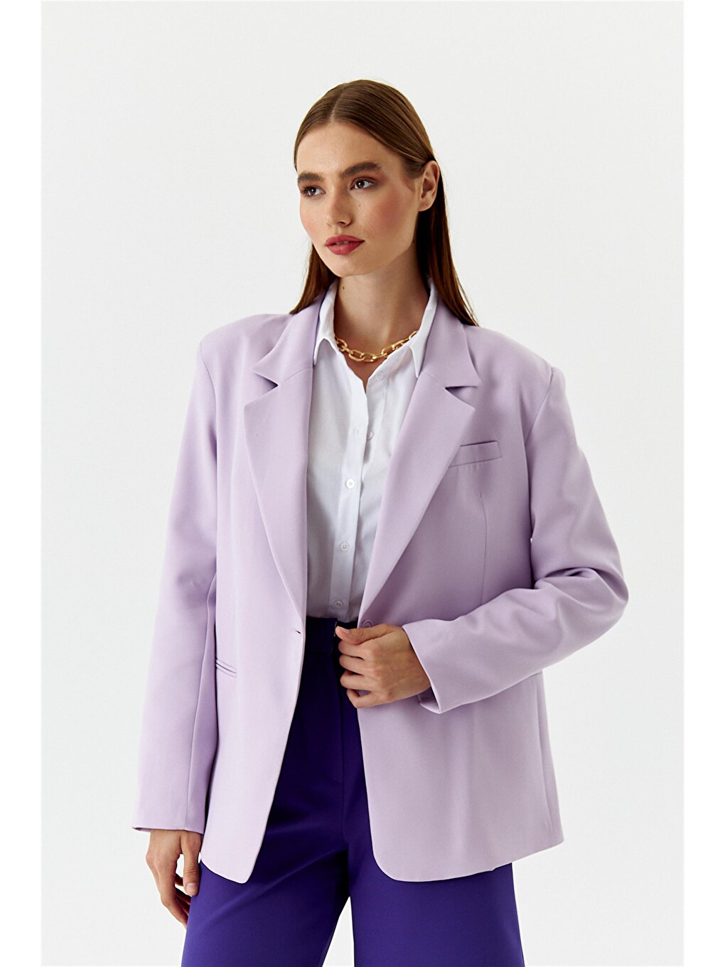 Tek Düğmeli Blazer Lila Kadın Ceket