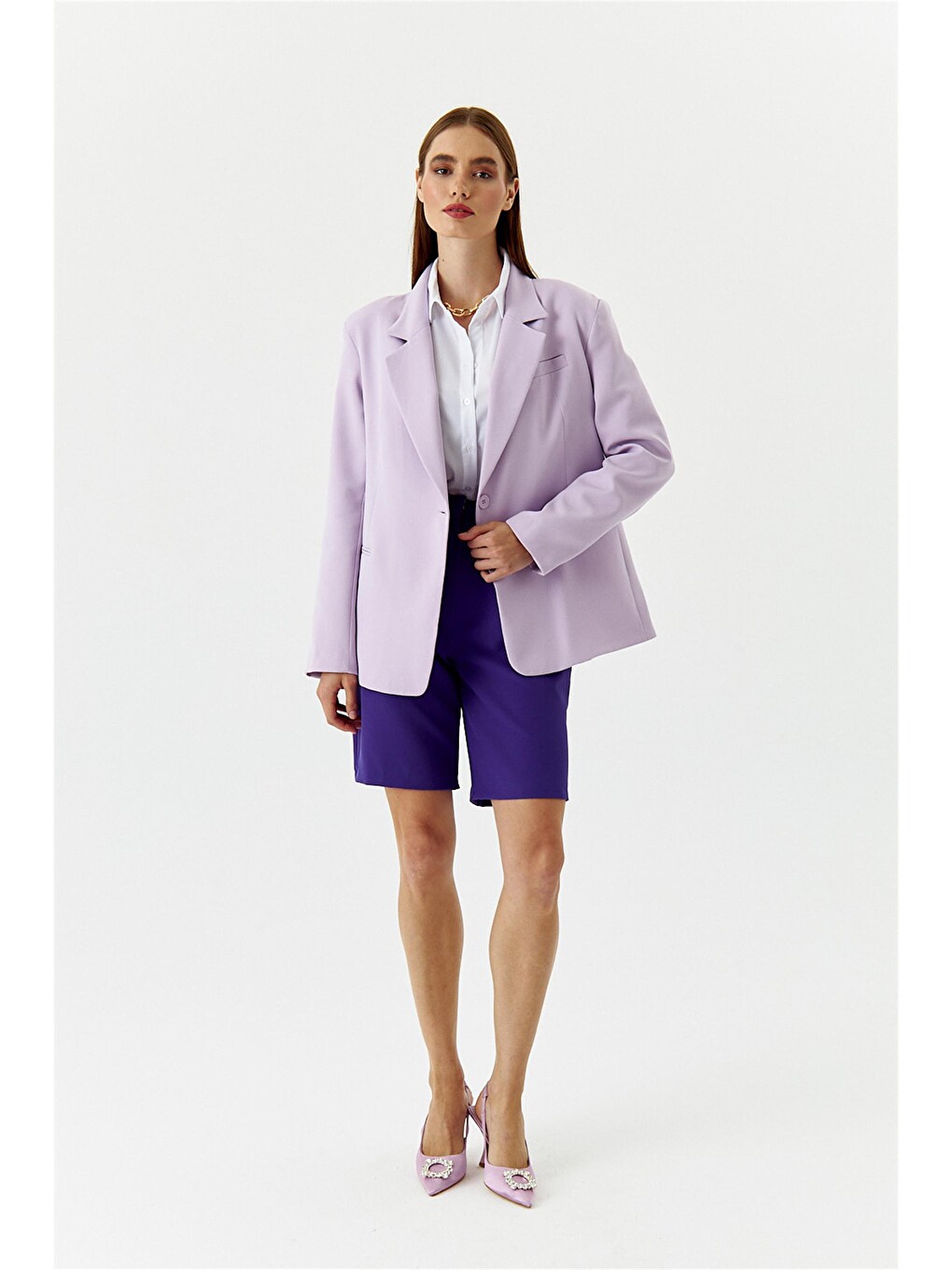 Tek Düğmeli Blazer Lila Kadın Ceket-1
