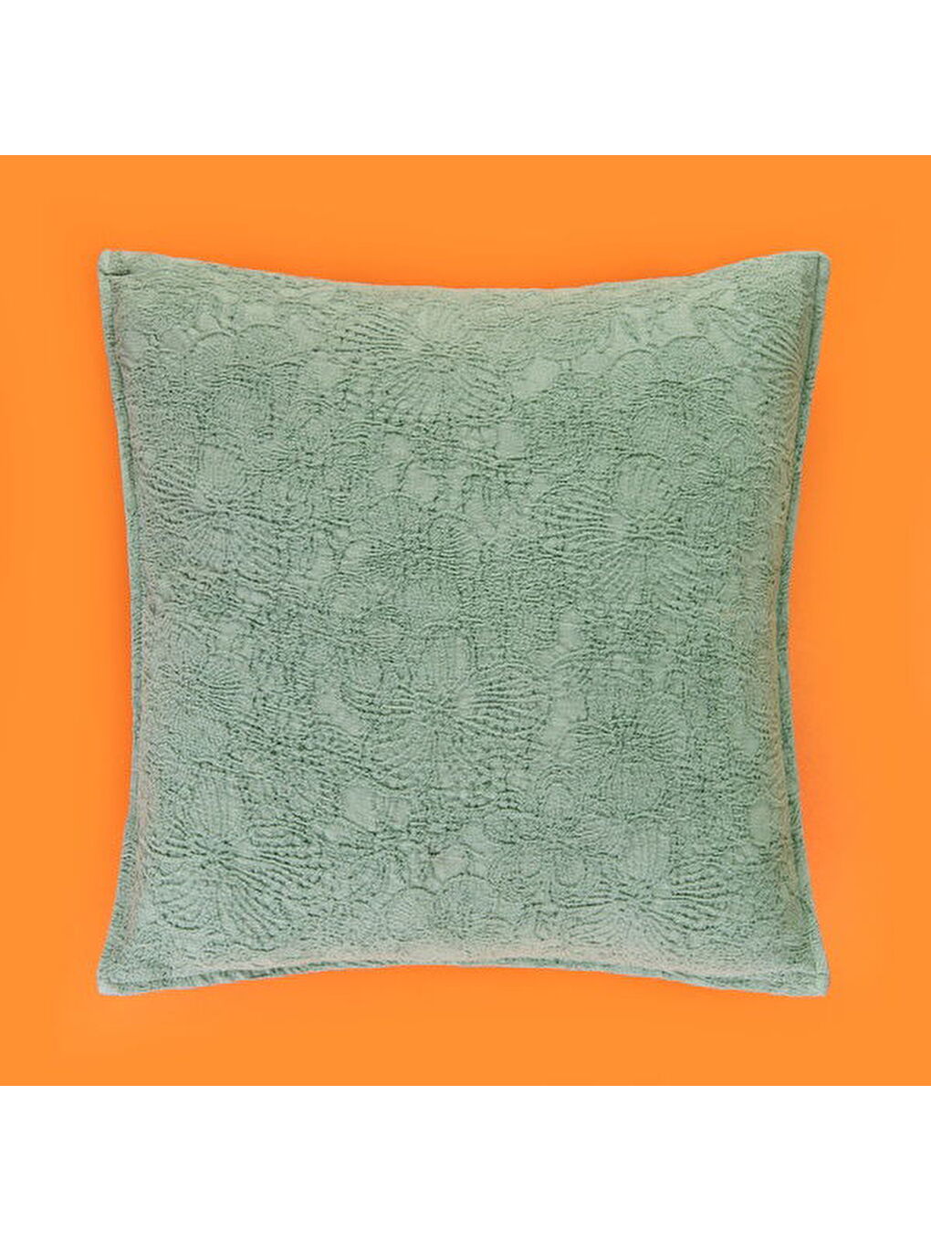 Soft Şönil Çiçek Kırlent Kılıfı - Yeşil - 45x45 cm-2