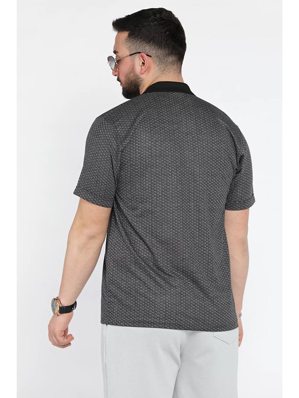 Siyah Erkek Tek Cepli Polo Yaka Desenli Tişört-2