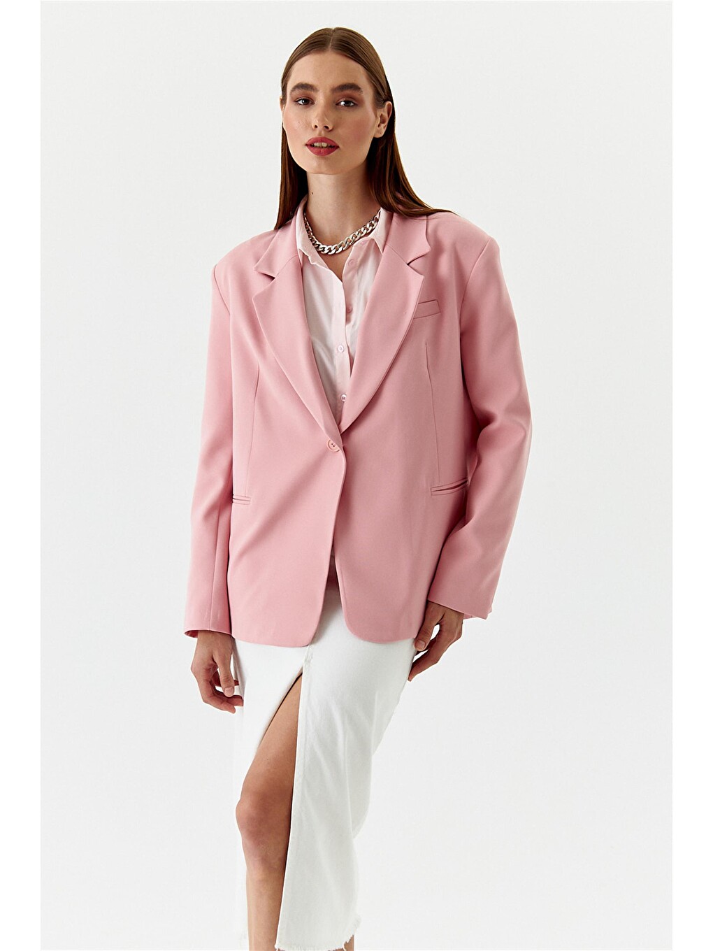 Tek Düğmeli Blazer Pudra Pembe Kadın Ceket