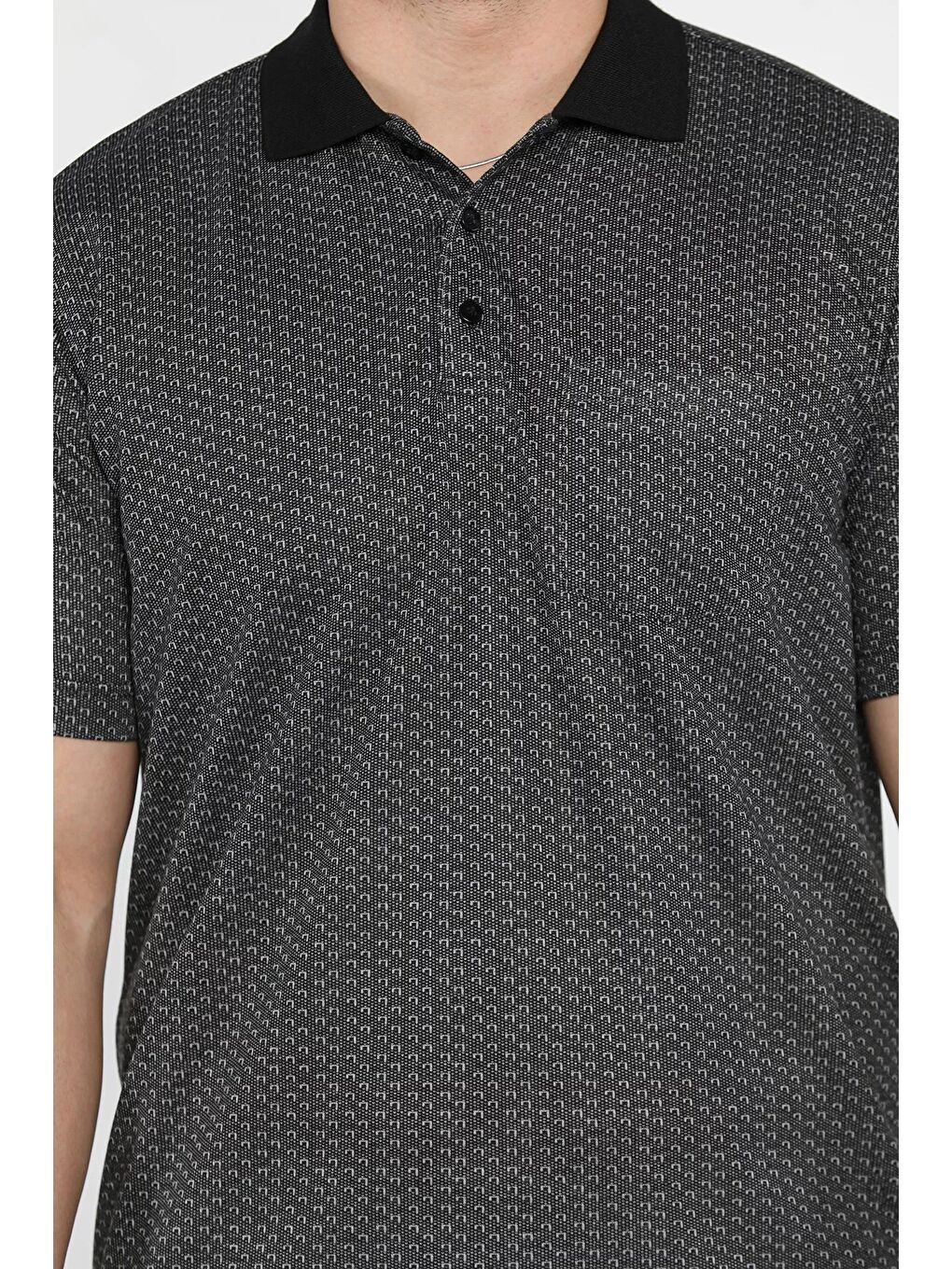 Siyah Erkek Tek Cepli Polo Yaka Desenli Tişört-3