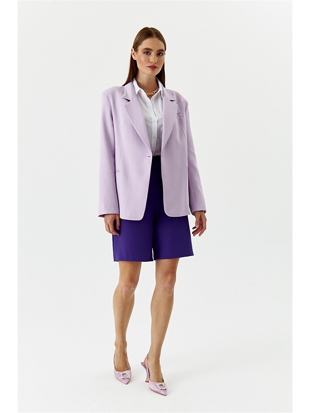 Tek Düğmeli Blazer Lila Kadın Ceket-2