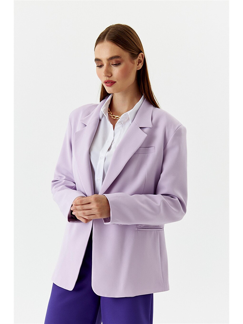 Tek Düğmeli Blazer Lila Kadın Ceket-3