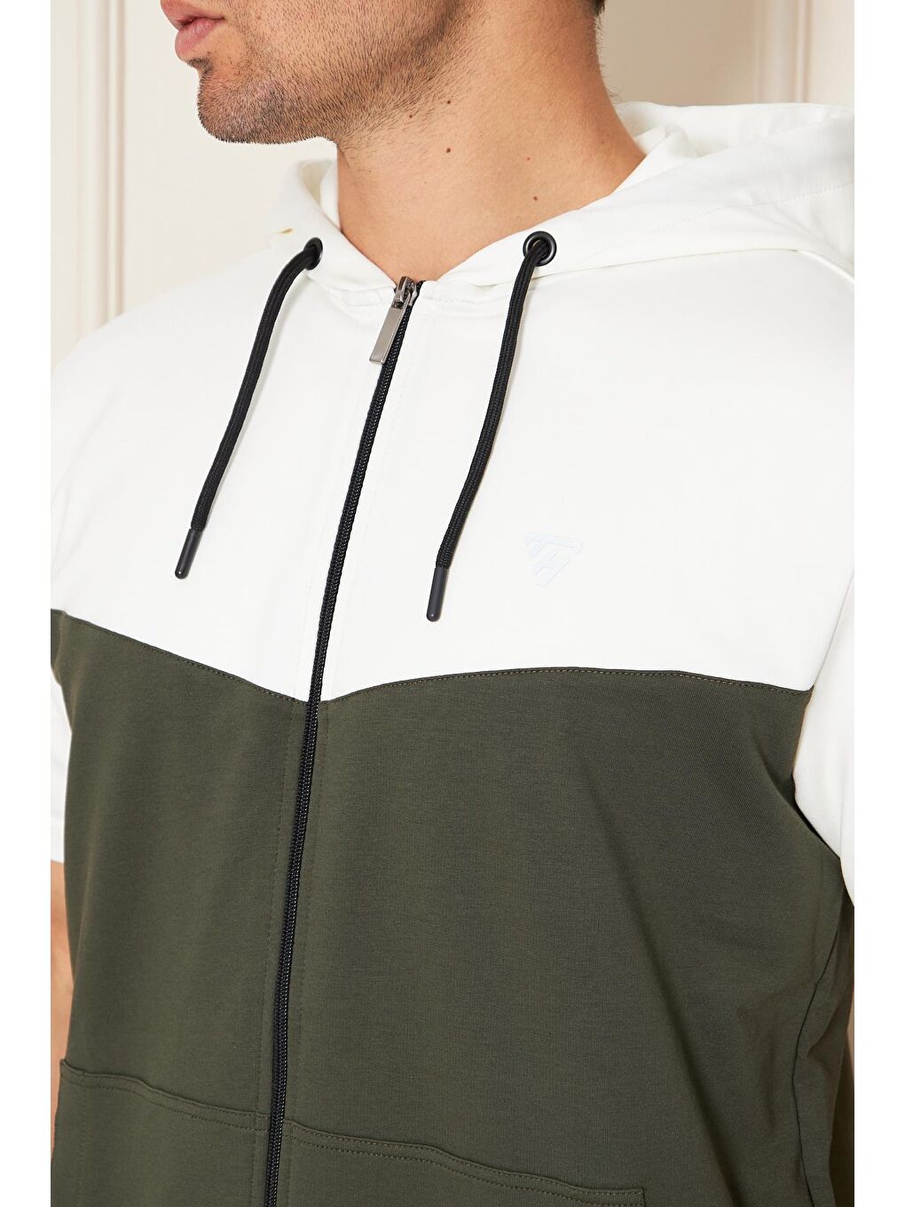 Erkek Pamuklu Kapüşonlu Kapri Takım Ekru / Haki 7501-E.H.-6