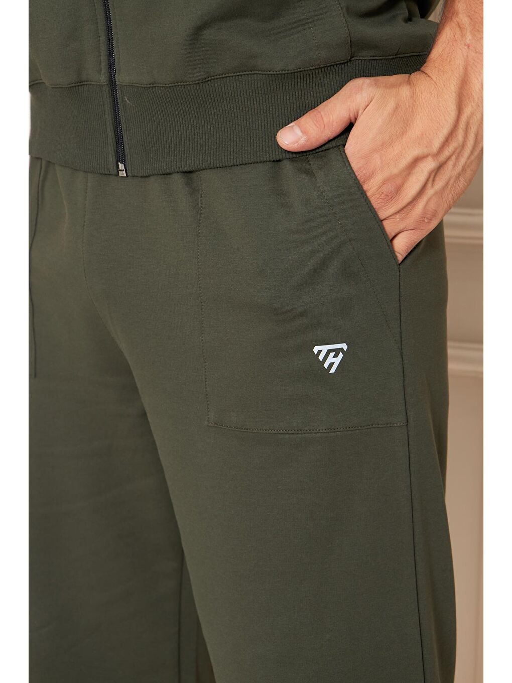 Erkek Pamuklu Kapüşonlu Kapri Takım Ekru / Haki 7501-E.H.-8