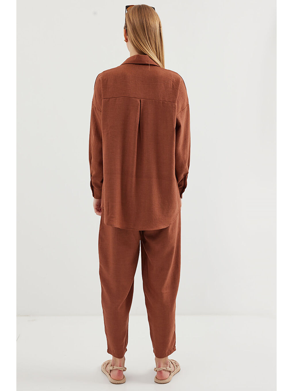 Bej 6622 Keten İkili Takım - Sütlü Kahve-5