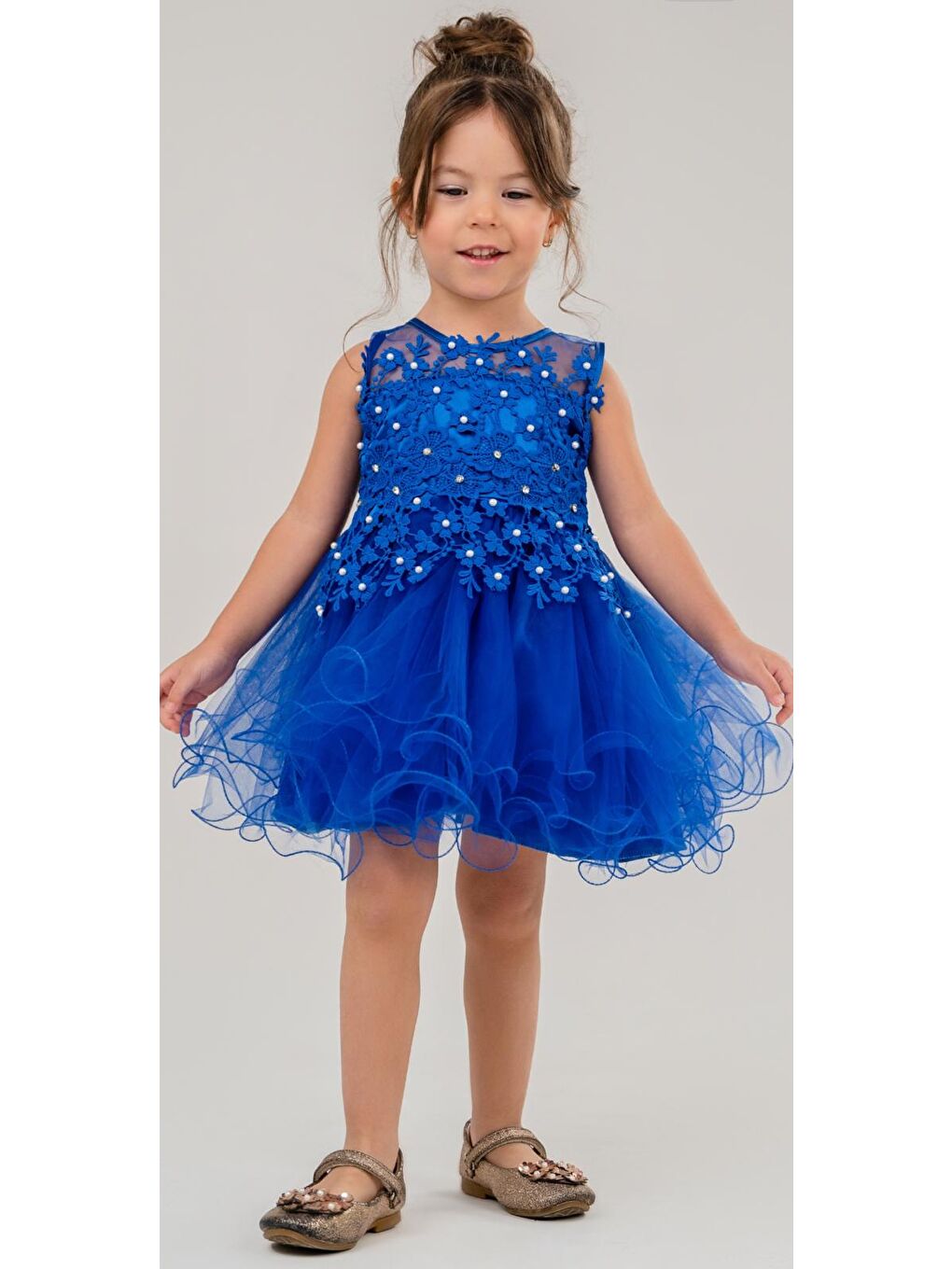 Mavi İncili Kız Çocuk Daisy Elbise MNK0585-3