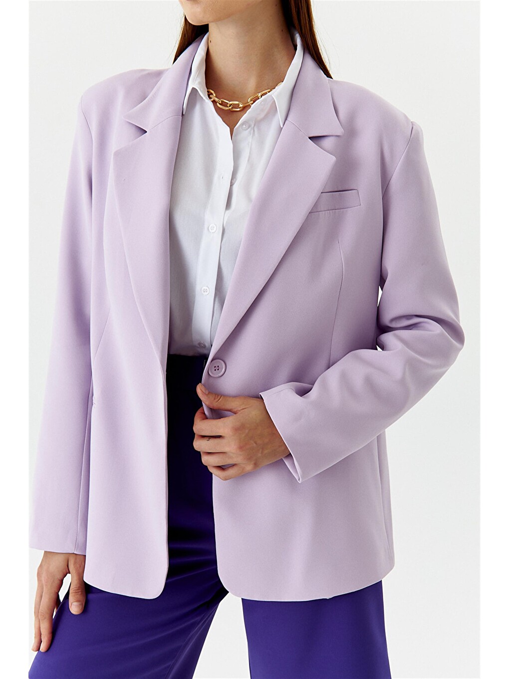 Tek Düğmeli Blazer Lila Kadın Ceket-5