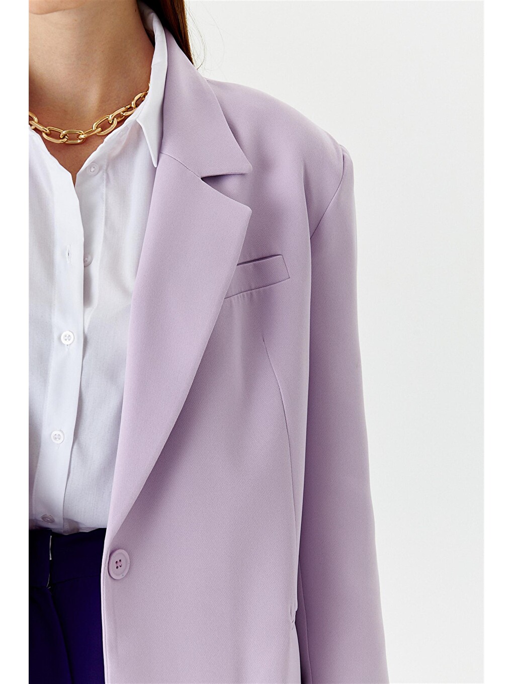 Tek Düğmeli Blazer Lila Kadın Ceket-6