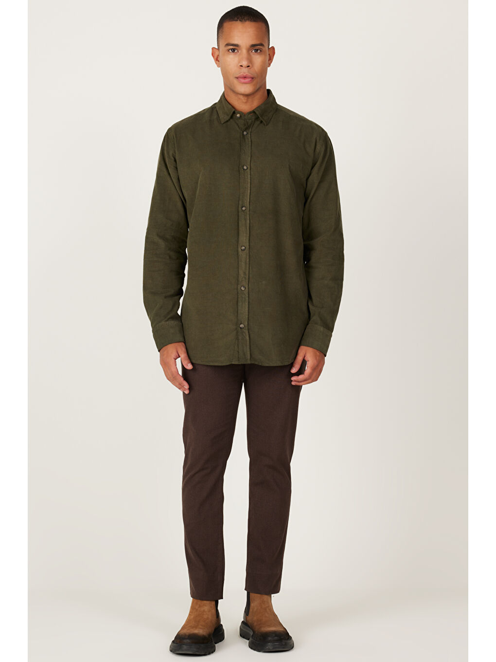 Erkek Kahverengi Slim Fit Dar Kesim 5 Cepli Desenli Esnek Pantolon-2