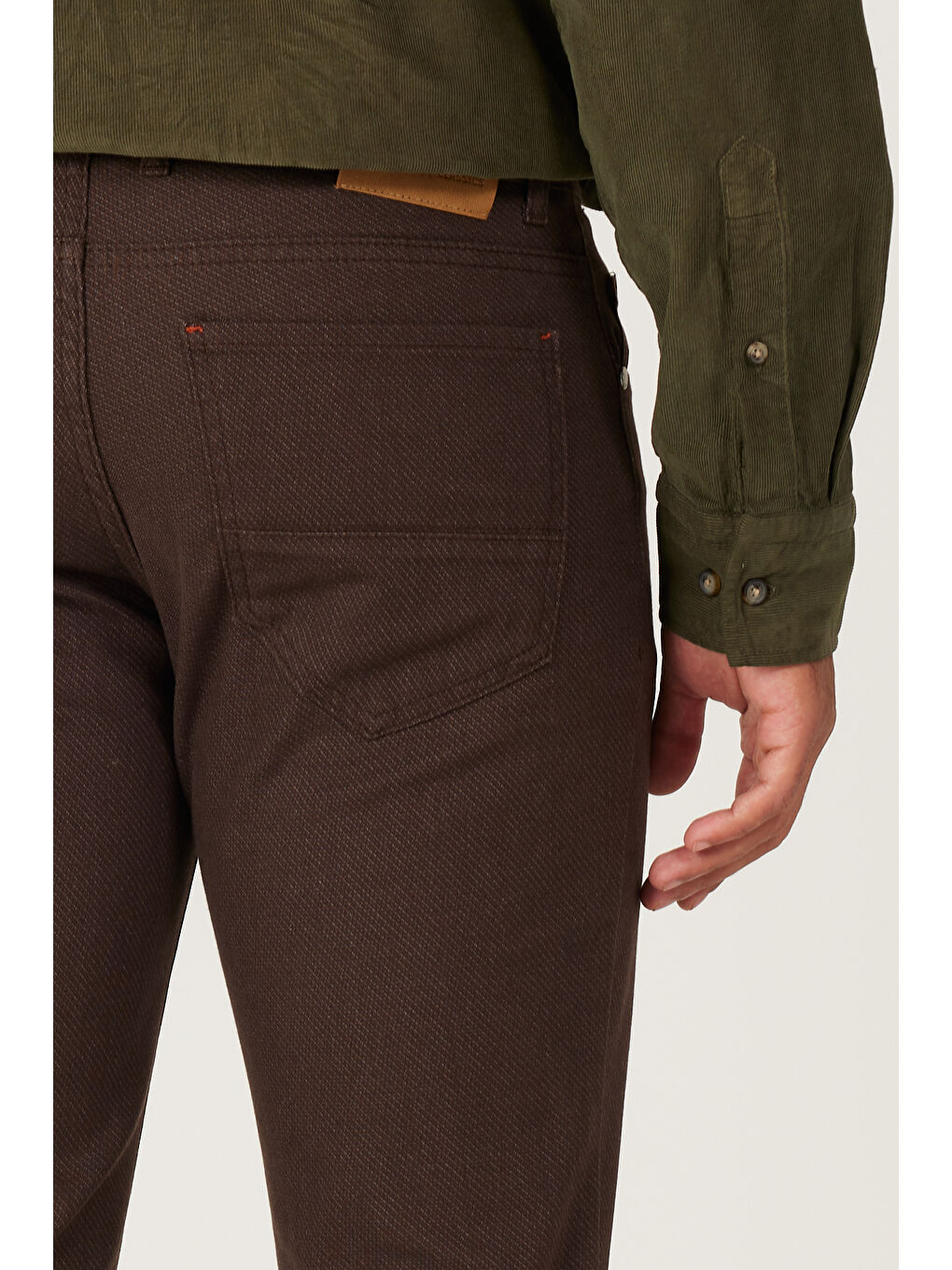 Erkek Kahverengi Slim Fit Dar Kesim 5 Cepli Desenli Esnek Pantolon-4