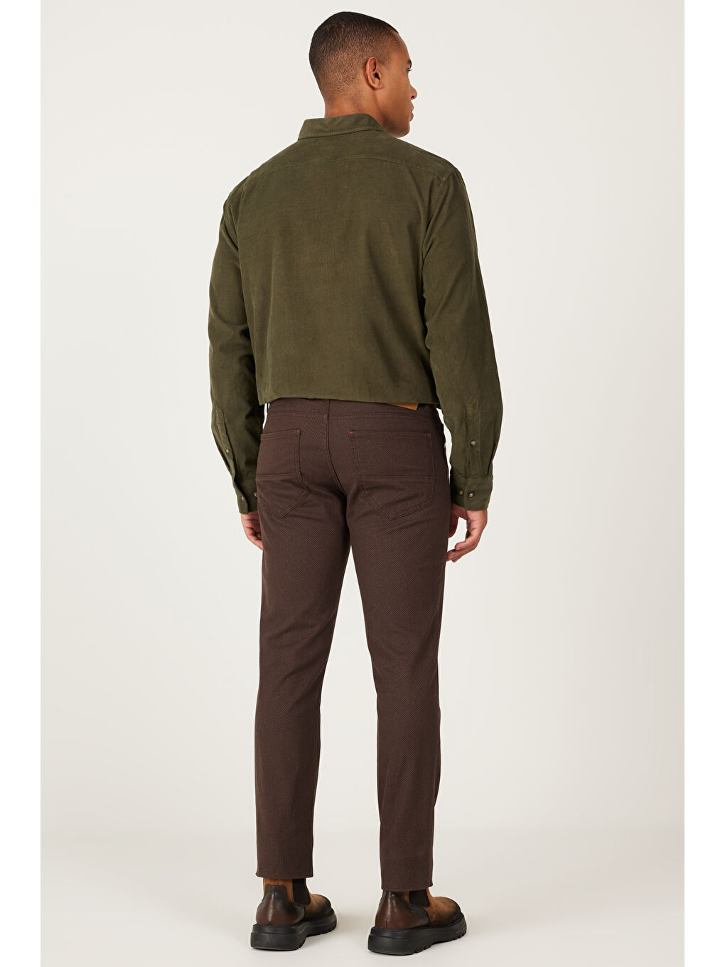 Erkek Kahverengi Slim Fit Dar Kesim 5 Cepli Desenli Esnek Pantolon-5