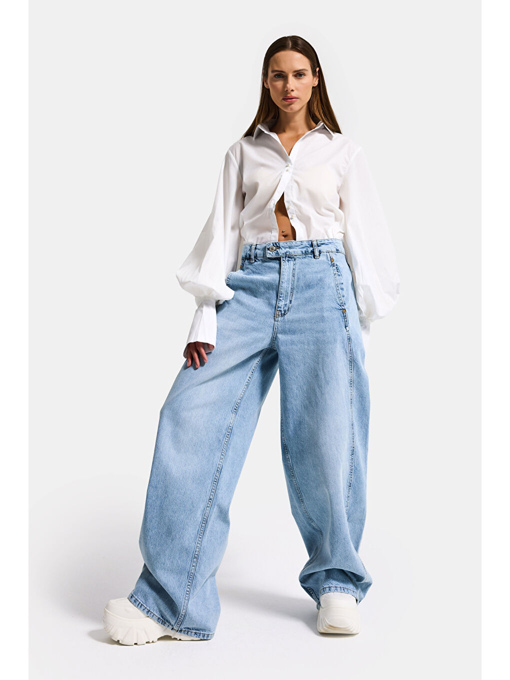 Mavi Kadın Ice 4s6-3 Barrel Yüksek Bel Fit Süper Bol Kesim Kemer Detaylı Tasarım Denim Jean-4