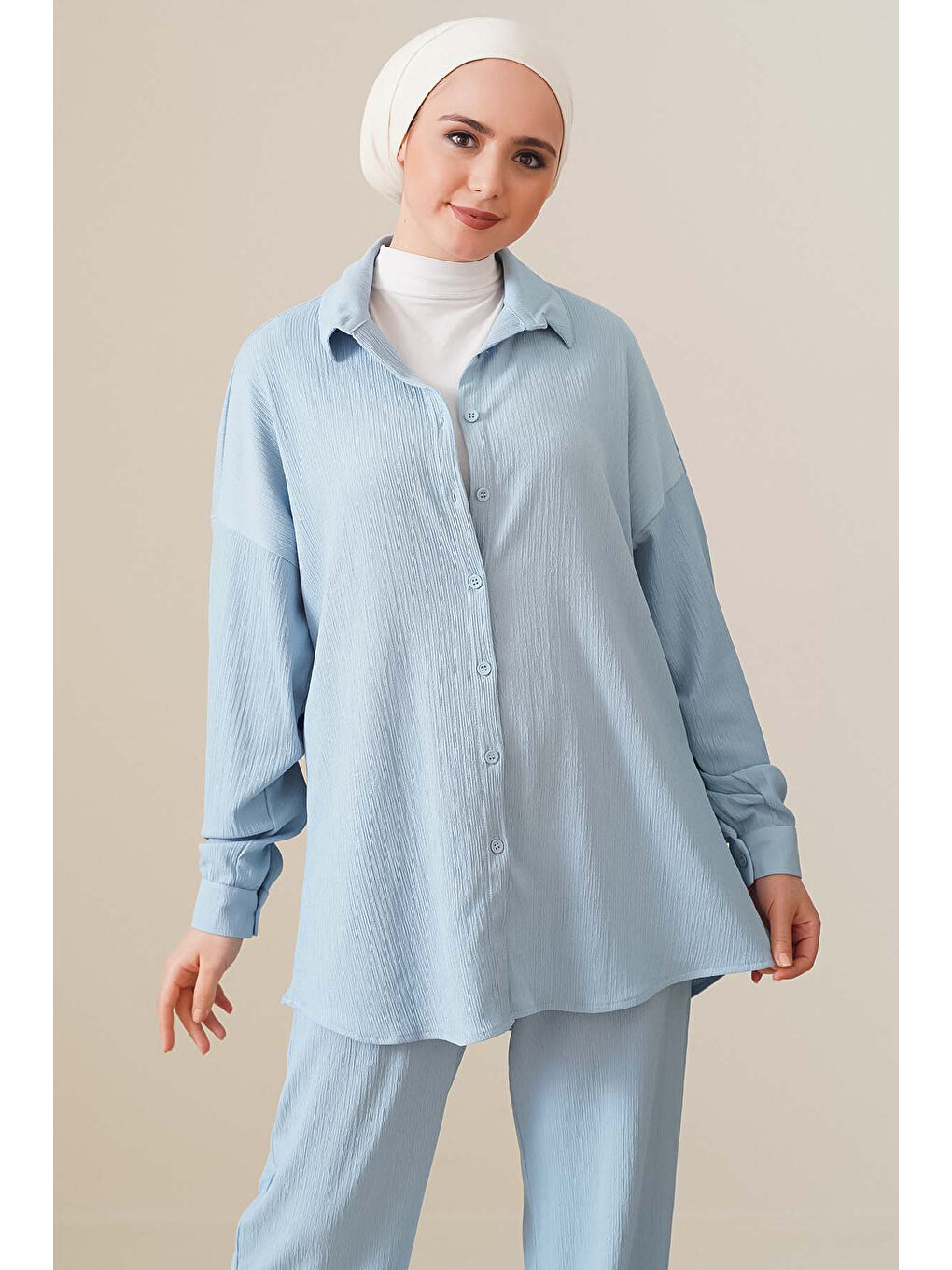 T5858 Örme Tesettür İkili Takım - Açık Mavi-3