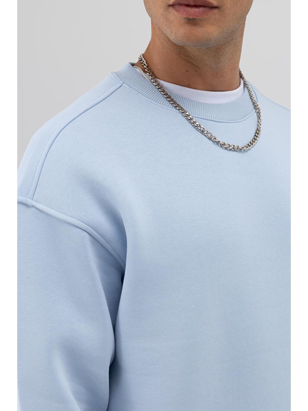 Basic Bisiklet Yaka Oversize Sweatshirt Bebe Mavi-3